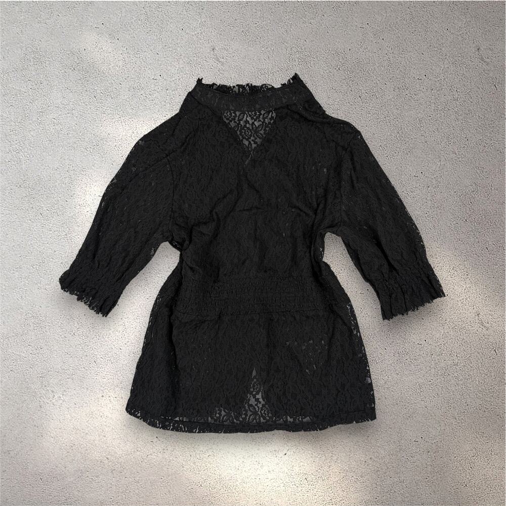 Hopeless Romantic Floral Ruffle Lace Top Women's M Black Sheer Gothic Victorian - Picture 3 of 8